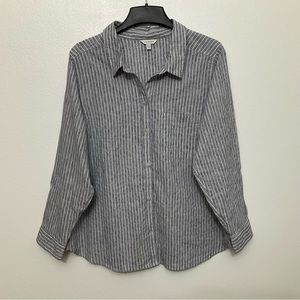Lucky Brand women shirt size XL gray white striped Long sleeve button shirt